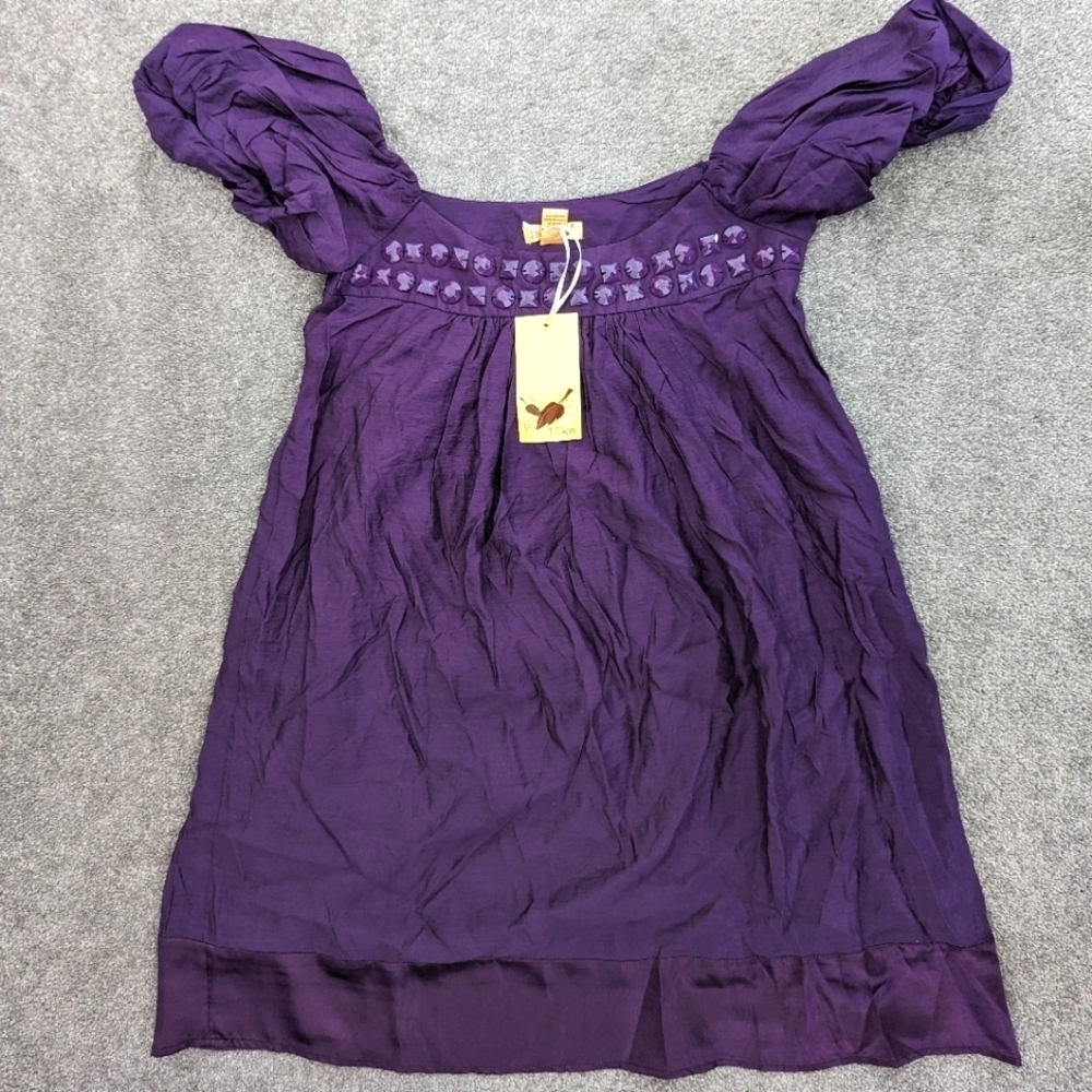 CIELO purple beaded cold shoulder elastic arms dress tunic size Medium BNWT